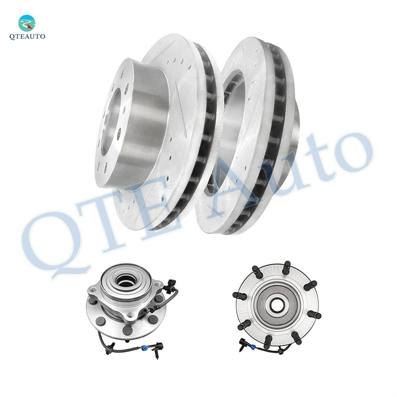 Set of 4 Front 325mm Drilled Slotted Brake Disc Rotors-Wheel Hub Bearing Assembly For 2002 2003 Chevrolet Avalanche 2500