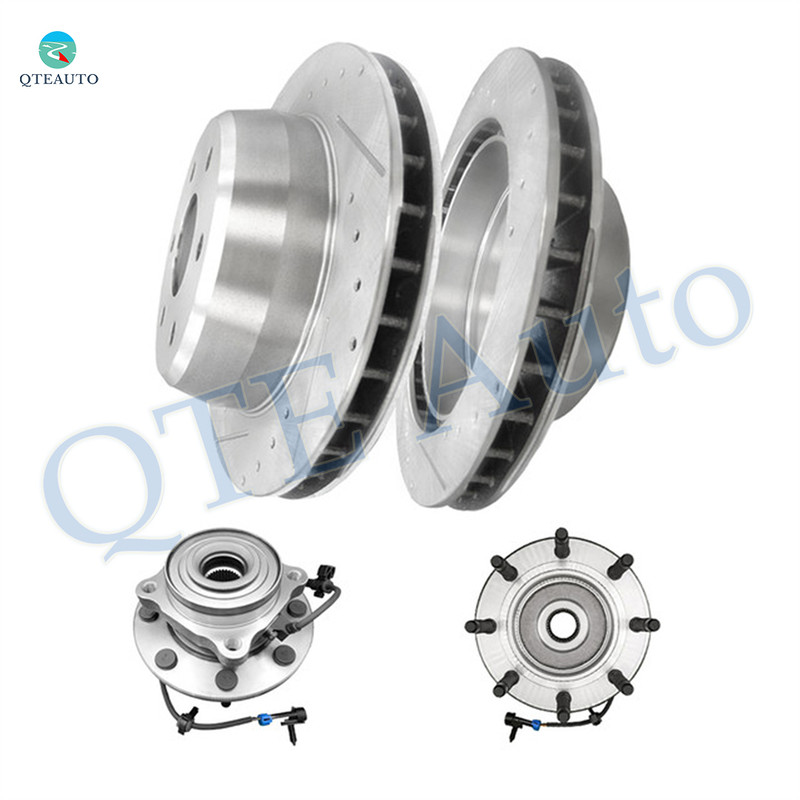 Set of 4 Rear 330.2mm Drilled Slotted Brake Disc Rotors-Wheel Hub Bearing Assembly For 2005 Chevrolet Silverado 1500