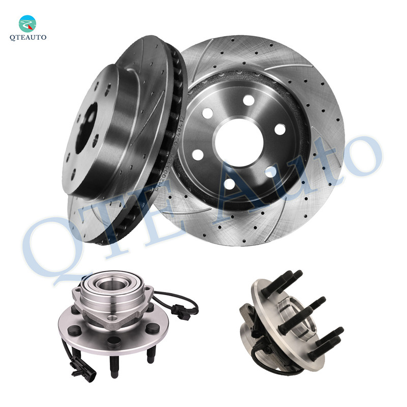 Set of 4 Front 305mm Drilled Slotted Brake Disc Rotors-Wheel Hub Bearing Assembly For 1999-2006 Chevrolet Silverado 1500