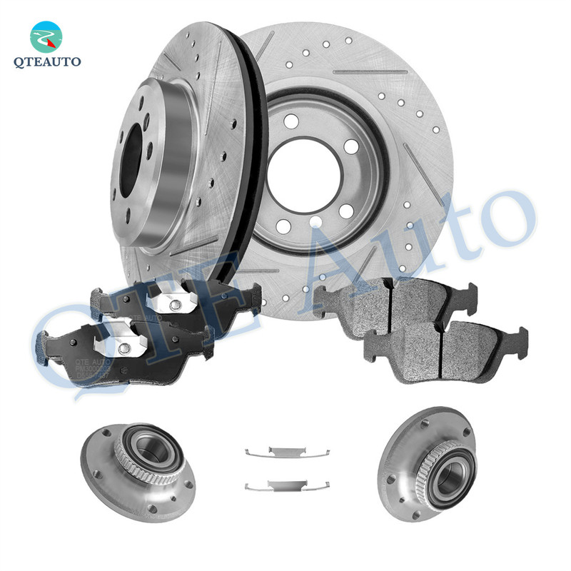 Set of 8 Front 300mm Drilled Slotted Brake Disc Rotors-Ceramic Brake Pad Kit-Wheel Hub Bearing Assembly For 2000 BMW 323CI