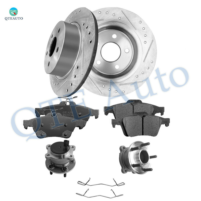 Set of 8 Rear 280mm Drilled Slotted Brake Disc Rotors-Ceramic Brake Pad Kit-Wheel Hub Bearing Assembly For 2013-2016 Ford Escape with Parking Assist Set of 8 Rear 280mm Drilled Slotted Brake Disc Rotors-Ceramic Brake Pad Kit-Wheel Hub Bearing Assembly For 2013-2016 Ford Escape with Parking Assist