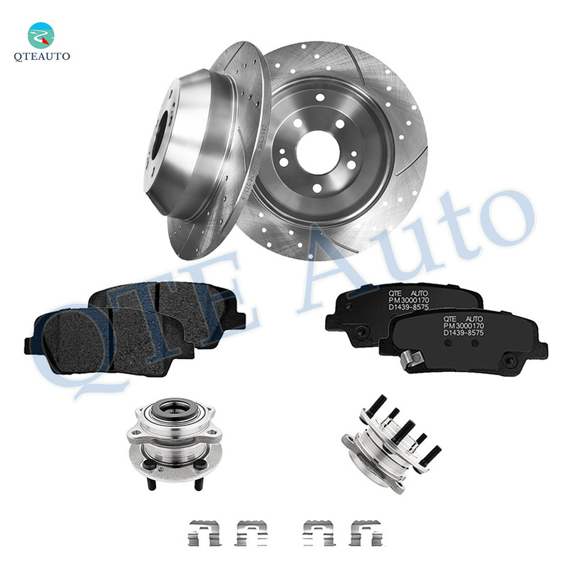 Set of 8 Rear 302mm Drilled Slotted Brake Disc Rotors-Ceramic Brake Pad Kit-Wheel Hub Bearing Assembly For 2019 Hyundai Santa FE XL AWD