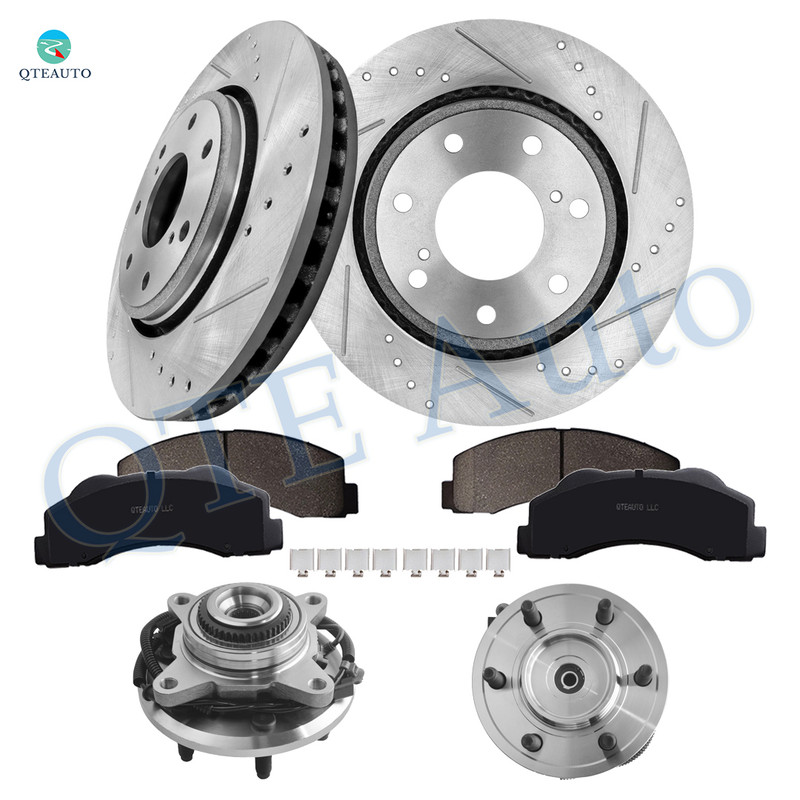 Set of 8 Front 350mm Drilled Slotted Brake Disc Rotors-Ceramic Brake Pad Kit-Wheel Hub Bearing Assembly For 2010 Ford F-150 AWD Set of 8 Front 350mm Drilled Slotted Brake Disc Rotors-Ceramic Brake Pad Kit-Wheel Hub Bearing Assembly For 2010 Ford F-150 AWD