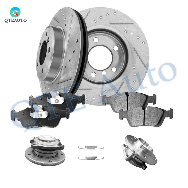 Set of 8 Front 300mm Drilled Slotted Brake Disc Rotors-Ceramic Brake Pad Kit-Wheel Hub Bearing Assembly For 2006 BMW 325CI