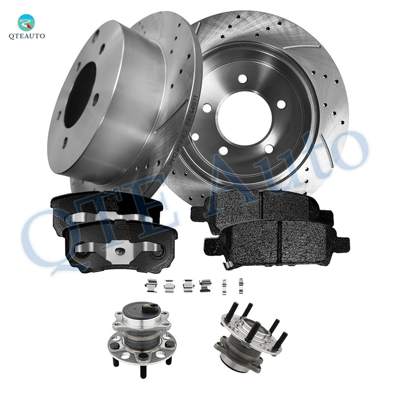 Set of 8 Rear 262mm Drilled Slotted Brake Disc Rotors-Rear D1037 7940 Ceramic Brake Pad Kit-Wheel Hub Bearing Assembly For 2007-2017 Jeep Patriot