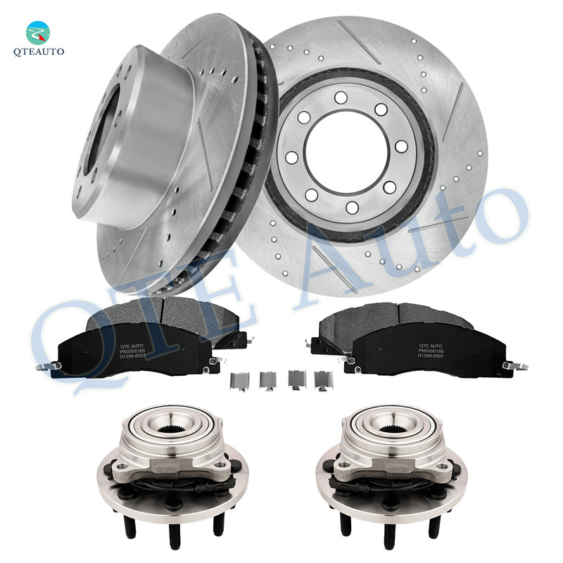 Set of 8 Front 360mm Drilled Slotted Brake Disc Rotors-Ceramic Brake Pad Kit-Wheel Hub Bearing Assembly For 2011 RAM 3500