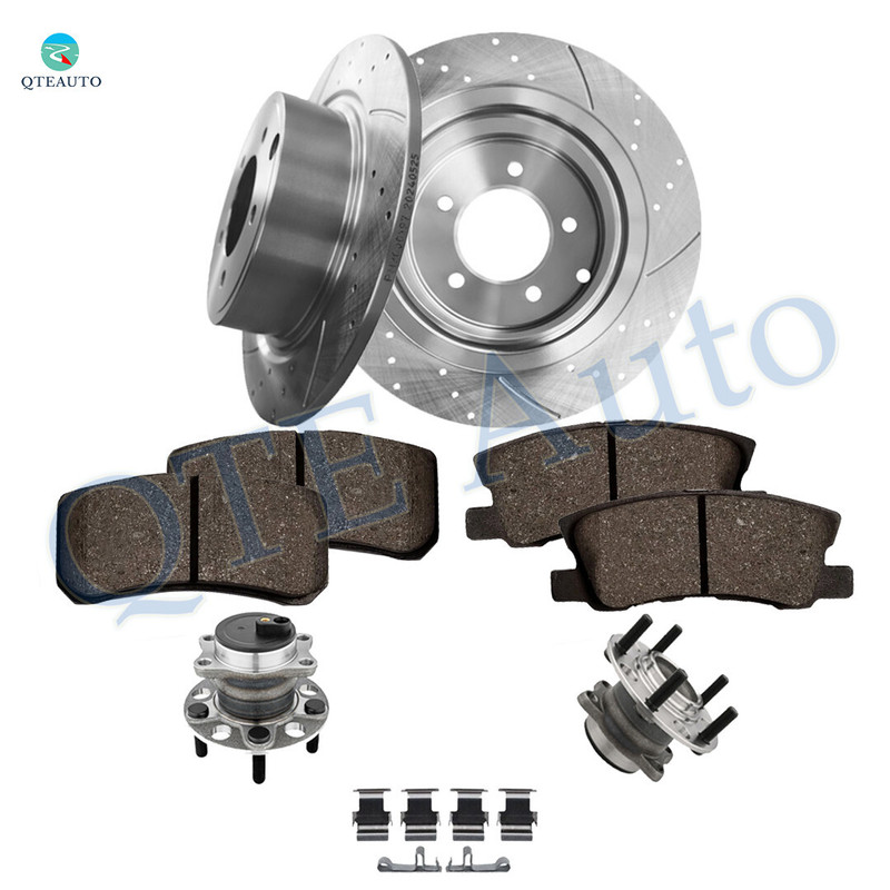 Set of 8 Rear 302mm Drilled Slotted Brake Disc Rotors-Ceramic Brake Pad Kit-Wheel Hub Bearing Assembly For 2008-2013 Dodge Avenger