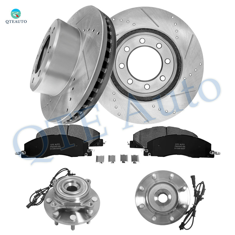 Set of 8 Front 360mm Drilled Slotted Brake Disc Rotors-Ceramic Brake Pad Kit-Wheel Hub Bearing Assembly For 2012 2013 RAM 2500