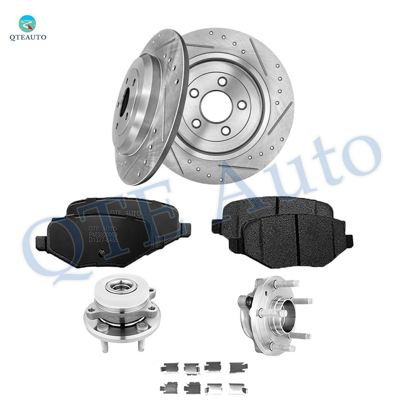 Set of 8 Rear 330mm Drilled Slotted Brake Disc Rotors-Ceramic Brake Pad Kit-Wheel Hub Bearing Assembly For 2010-2018 Ford Taurus