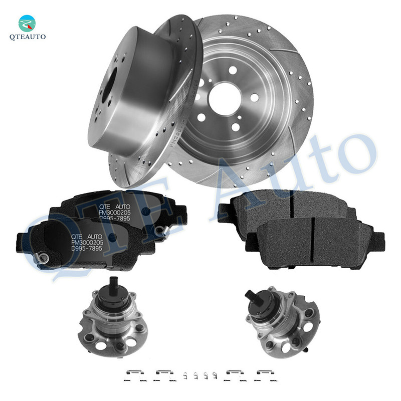 Set of 8 Rear 290mm Drilled Slotted Brake Disc Rotors-Ceramic Brake Pad Kit-Wheel Hub Bearing Assembly For 2004-2010 Toyota Sienna