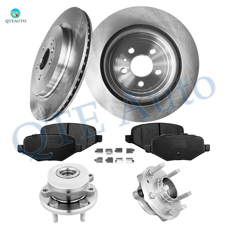 Set of 8 Rear 345mm Brake Disc Rotors-Ceramic Brake Pad Kit-Wheel Hub Bearing Assembly For 2014-2018 Ford Special Service Police Sedan