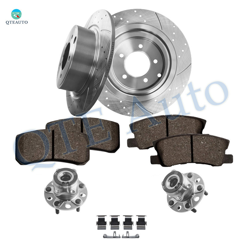 Set of 8 Rear 302mm Drilled Slotted Brake Disc Rotors-Ceramic Brake Pad Kit-Wheel Hub Bearing Assembly For 2007-2010 Jeep Patriot L4