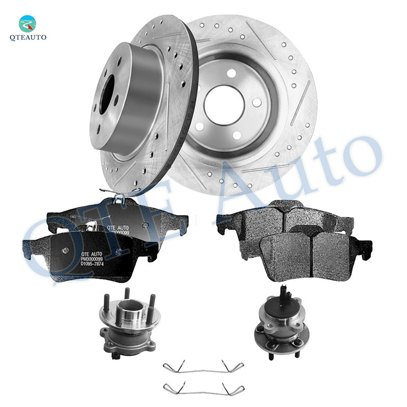 Set of 8 Rear 280mm Drilled Slotted Brake Disc Rotors-Ceramic Brake Pad Kit-Wheel Hub Bearing Assembly For 2013-2016 Ford Escape without Parking Assist