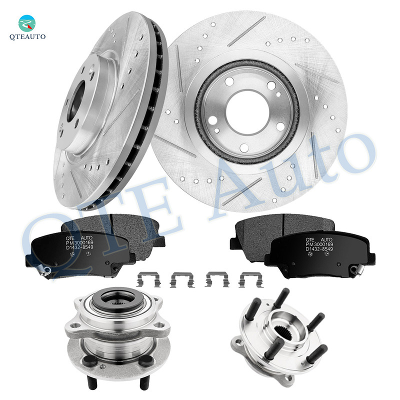Set of 8 Front 300mm Drilled Slotted Brake Disc Rotors-Ceramic Brake Pad Kit-Wheel Hub Bearing Assembly For 2010-2012 Hyundai Santa FE Set of 8 Front 300mm Drilled Slotted Brake Disc Rotors-Ceramic Brake Pad Kit-Wheel Hub Bearing Assembly For 2010-2012 Hyundai Santa FE