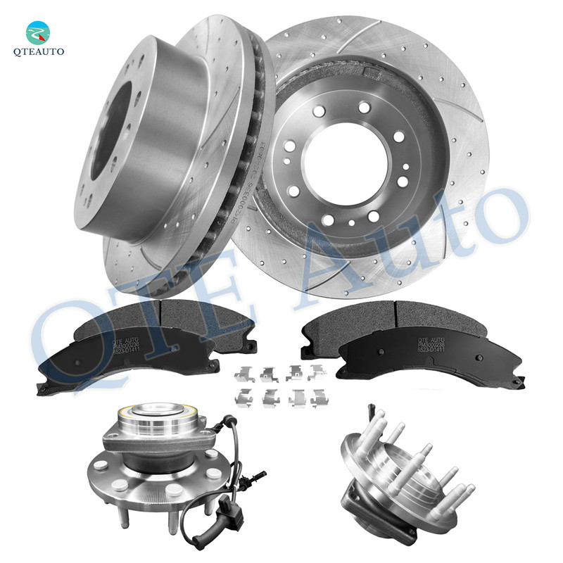 Set of 8 Front 355mm Drilled Slotted Brake Disc Rotors-Ceramic Brake Pad Kit-Wheel Hub Bearing Assembly For 2011-2015 Chevrolet Silverado 3500 HD