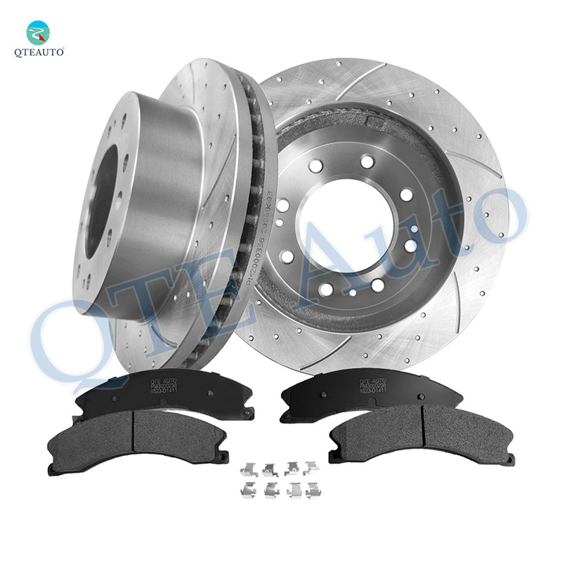 Set of 6 Front 355mm Drilled Slotted Brake Disc Rotors-Ceramic Brake Pad Kit For 2011-2015 Chevrolet Silverado 2500 HD