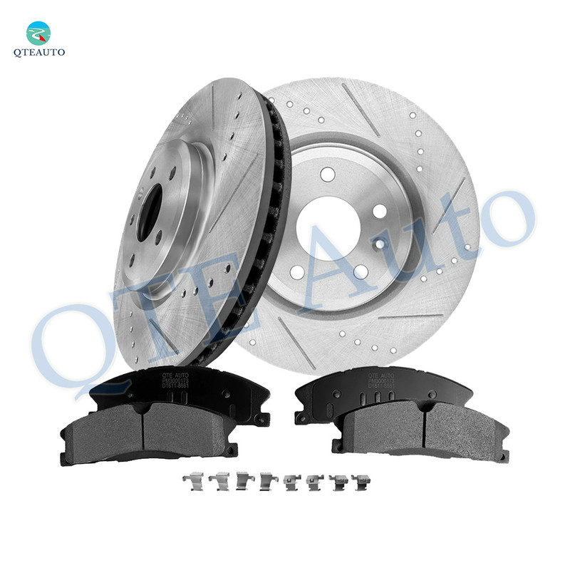 Set of 6 Front 325mm Drilled Slotted Brake Disc Rotors-Ceramic Brake Pad Kit For 2013 2014 Ford Explorer