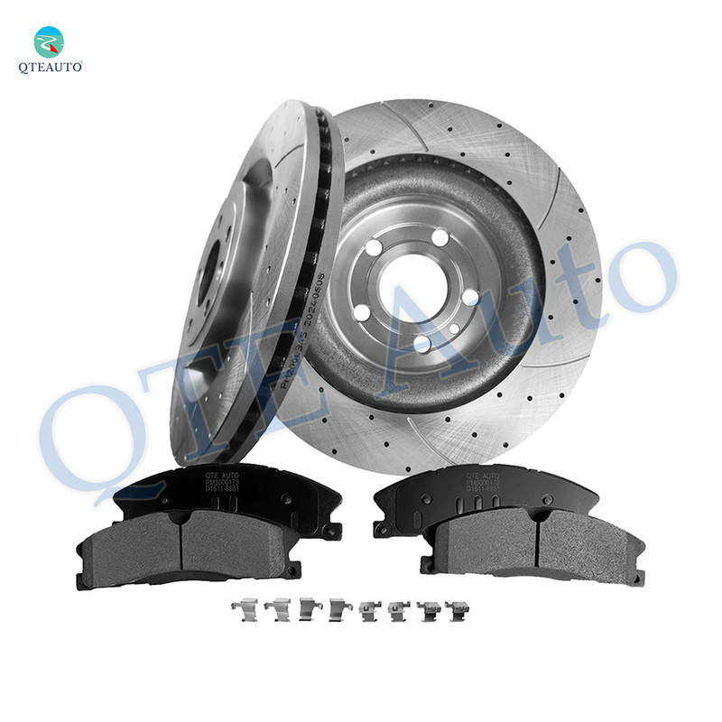 Set of 6 Front 352mm Drilled Slotted Brake Disc Rotors-Ceramic Brake Pad Kit For 2013-2019 Ford Taurus