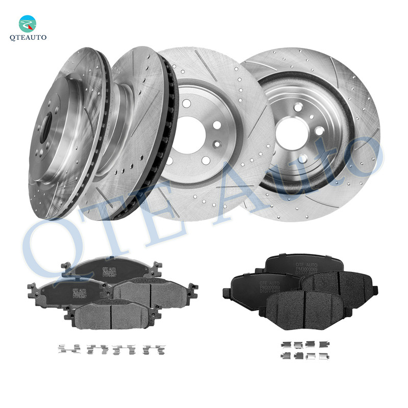 Set of 12 Front 325mm-Rear 345mm Drilled Slotted Brake Disc Rotors-Ceramic Brake Pad Kit For 2013 2014 Ford Explorer Front D1508 8715