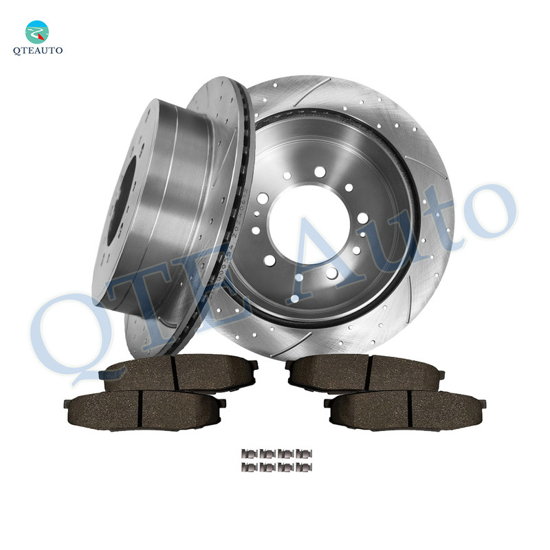 Set of 6 Rear 345mm Drilled Slotted Brake Disc Rotors-Ceramic Brake Pad Kit For 2008-2021 Toyota Sequoia