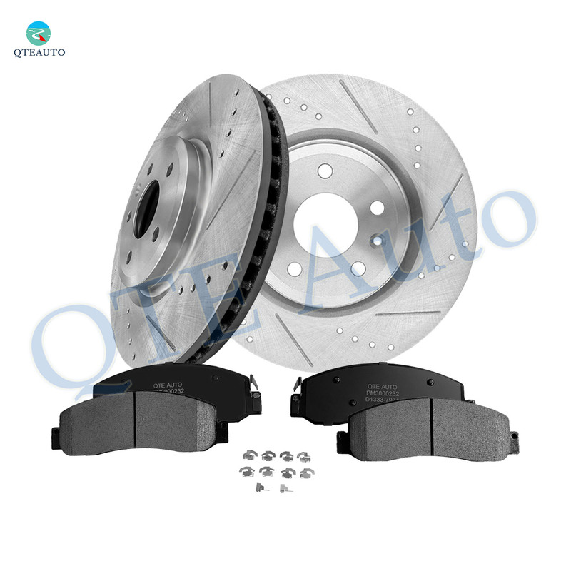 Set of 6 Front 325mm Drilled Slotted Brake Disc Rotors-Ceramic Brake Pad Kit For 2008 2011 2012 Ford F-350 Super Duty