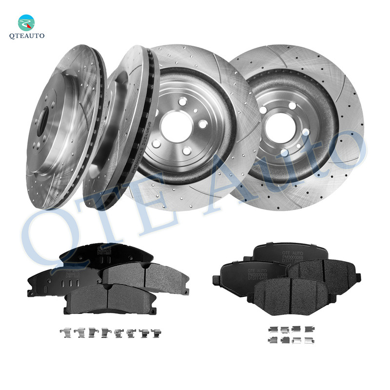 Set of 12 Front 352mm-Rear 345mm Drilled Slotted Brake Disc Rotors-Ceramic Brake Pad Kit For 2013-2019 Ford Explorer