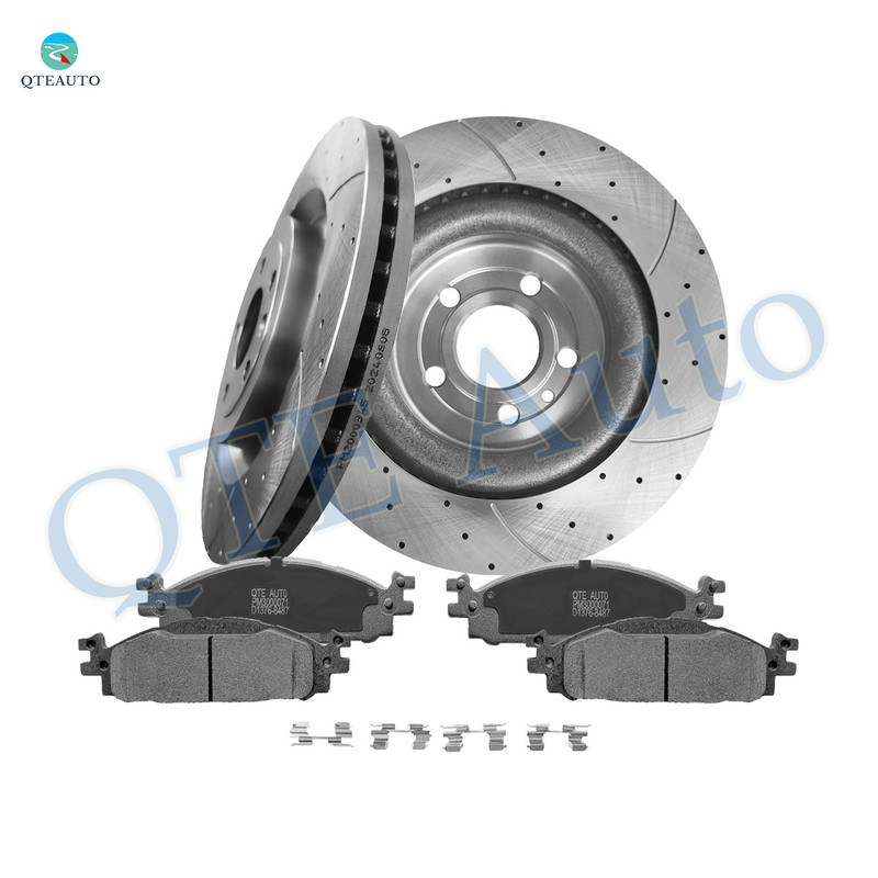 Set of 6 Front 352mm Drilled Slotted Brake Disc Rotors-Ceramic Brake Pad Kit For 2013-2019 Ford Flex Front D1508 8715