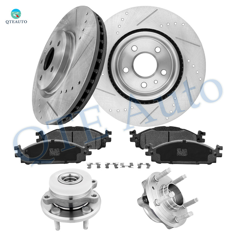 Set of 8 Front 325mm Drilled Slotted Brake Disc Rotors-Ceramic Brake Pad Kit-Wheel Hub Bearing Assembly Replacement For 2009-2012 Lincoln MKS