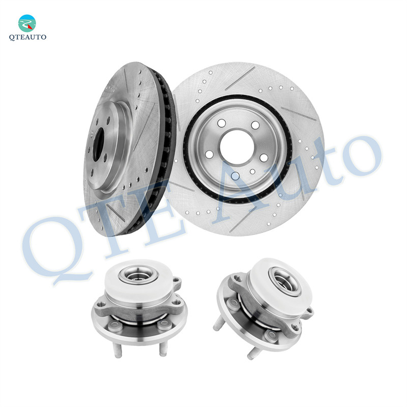 Set of 4 Front 325mm Drilled Slotted Brake Disc Rotors-Wheel Hub Bearing Assembly For 2009-2012 Lincoln MKS