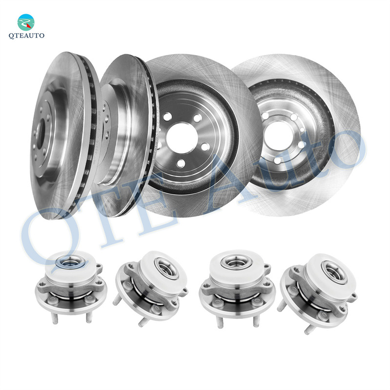 Set of 8 Front 352mm-Rear 345mm Brake Disc Rotors-Wheel Hub Bearing Assembly For 2013-2016 Lincoln MKS