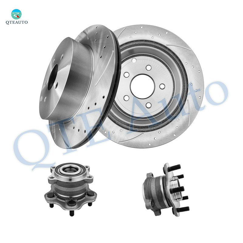 Set of 4 Rear 308mm Drilled Slotted Brake Disc Rotors-Wheel Hub Bearing Assembly For 2013 Infiniti JX35 FWD