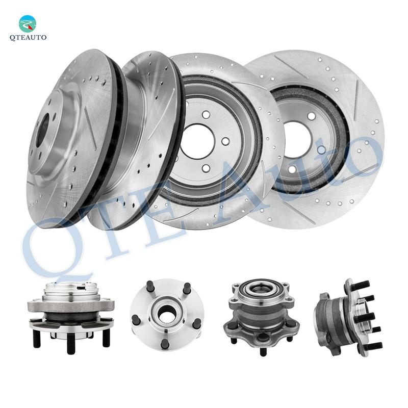 Set of 8 Front 320mm-Rear 308mm Drilled Slotted Brake Disc Rotors-Wheel Hub Bearing Assembly For 2015-2020 Nissan Pathfinder FWD