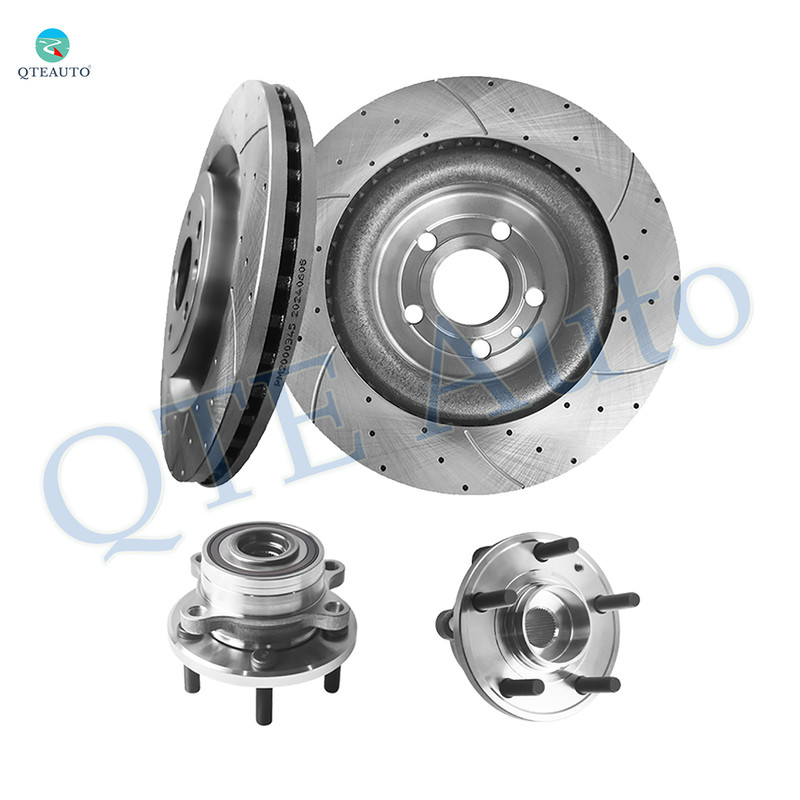 Set of 4 Front 352mm Drilled Slotted Brake Disc Rotors-Wheel Hub Bearing Assembly For 2013-2019 Ford Police Interceptor Utility