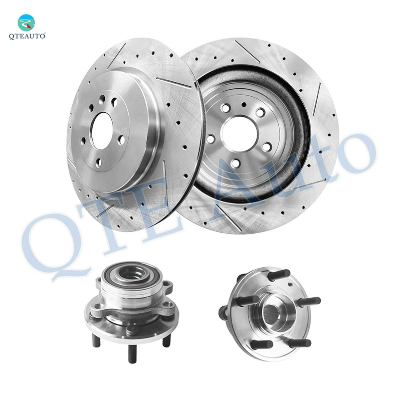 Set of 4 Rear 345mm Drilled Slotted Brake Disc Rotors-Wheel Hub Bearing Assembly For 2013-2019 Ford Explorer