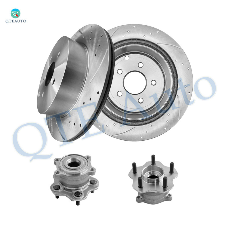 Set of 4 Rear 308mm Drilled Slotted Brake Disc Rotors-Wheel Hub Bearing Assembly For 2014-2022 Infiniti Q50