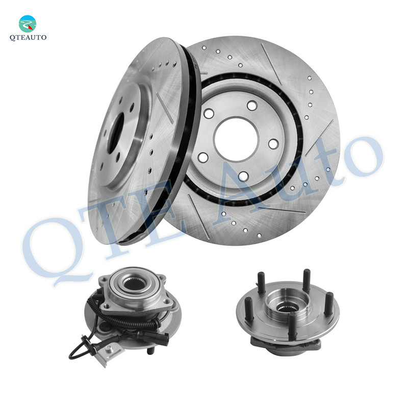 Set of 4 Front 330mm Drilled Slotted Brake Disc Rotors-Wheel Hub Bearing Assembly For 2012-2020 Dodge Grand Caravan
