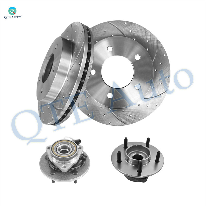 Set of 4 Front 307.85mm Drilled Slotted Brake Disc Rotors-Wheel Hub Bearing Assembly For 1997-2000 Ford F-150