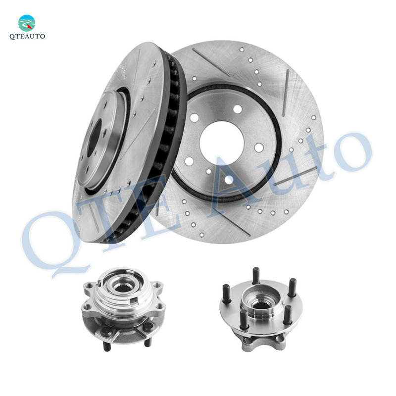 Set of 4 Front 319.6mm Drilled Slotted Brake Disc Rotors-Wheel Hub Bearing Assembly For 2014 Infiniti QX70
