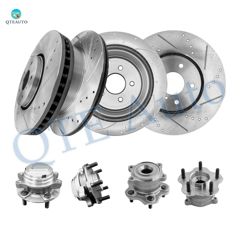 Set of 8 Front 319.6mm-Rear 308mm Drilled Slotted Brake Disc Rotors-Wheel Hub Bearing Assembly For 2009-2012 Infiniti FX35 RWD