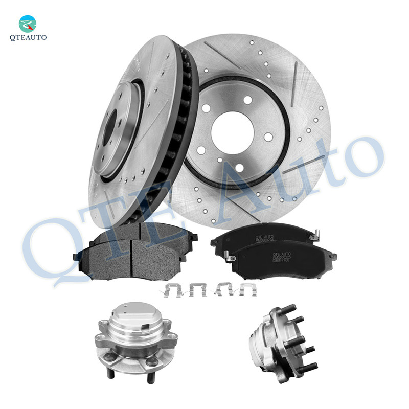 Set of 8 Front 319.6mm Drilled Slotted Brake Disc Rotors-Ceramic Brake Pad Kit-Wheel Hub Bearing Assembly For 2006-2012 Infiniti FX35 RWD