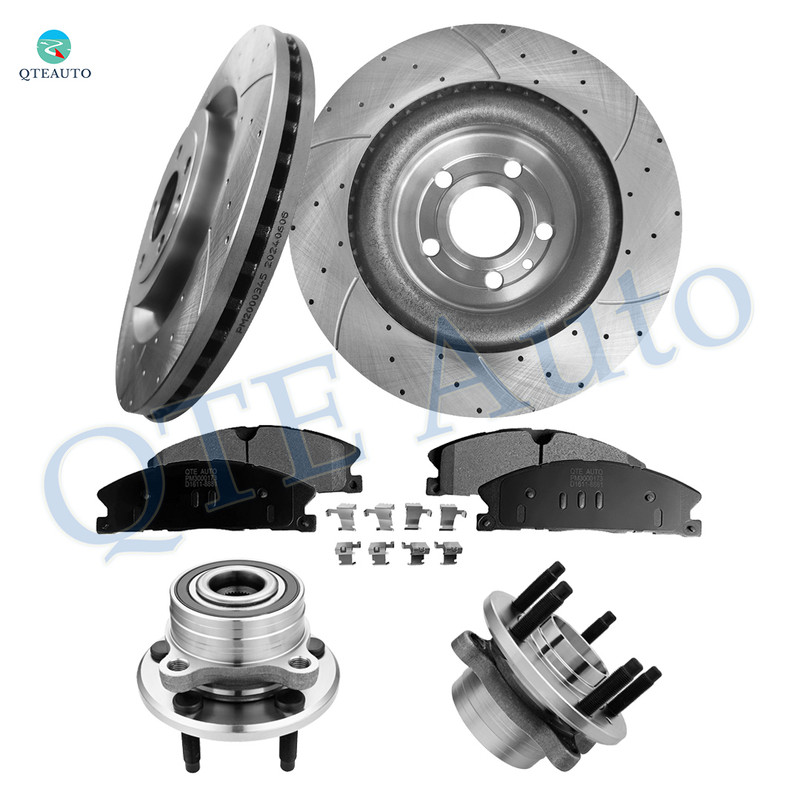 Set of 8 Front 352mm Drilled Slotted Brake Disc Rotors-Ceramic Brake Pad Kit-Wheel Hub Bearing Assembly For 2013-2019 Ford Police Interceptor Utility