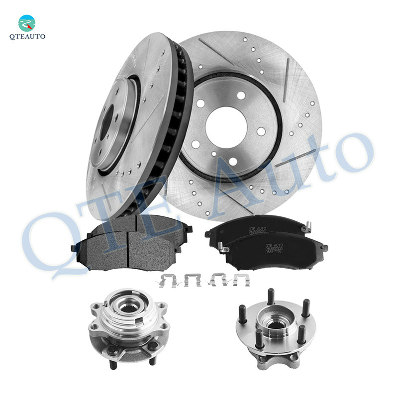 Set of 8 Front 319.6mm Drilled Slotted Brake Disc Rotors-Ceramic Brake Pad Kit-Wheel Hub Bearing Assembly For 2006-2012 Infiniti FX35