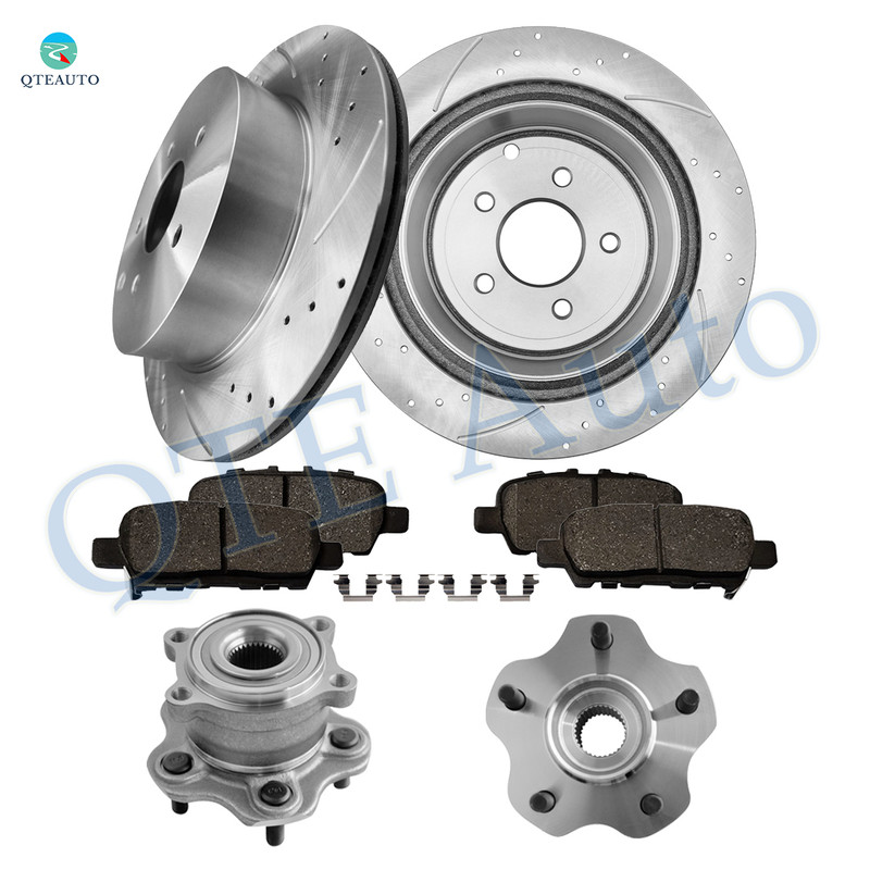Set of 8 Rear 308mm Drilled Slotted Brake Disc Rotors-Ceramic Brake Pad Kit-Wheel Hub Bearing Assembly For 2015-2017 Infiniti QX70