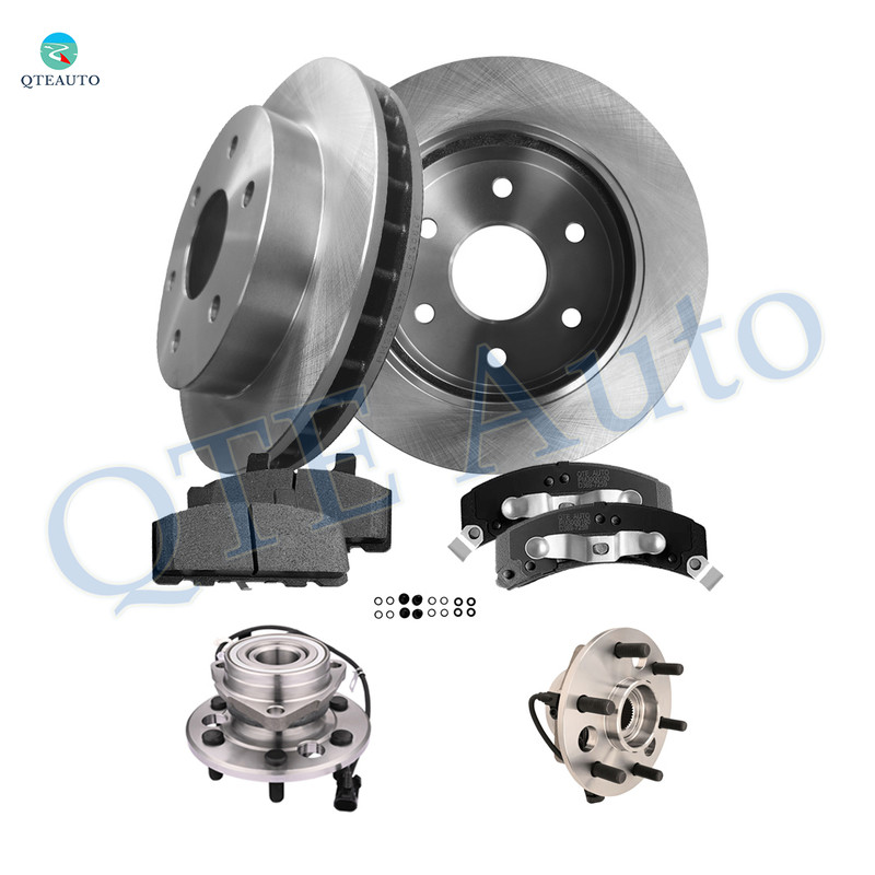 Set of 8 Front 294.9mm Brake Disc Rotors-Ceramic Brake Pad Kit-Wheel Hub Bearing Assembly For 1999 2000 Cadillac Escalade