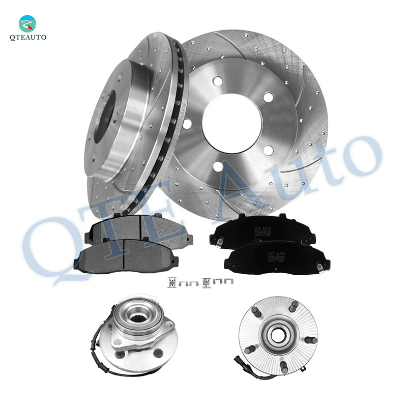 Set of 8 Front 307.85mm Drilled Slotted Brake Disc Rotors-Ceramic Brake Pad Kit-Wheel Hub Bearing Assembly For 2004 Ford F-150 Heritage D679 7558