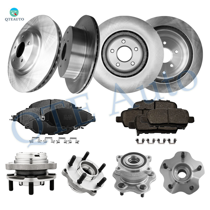 Set of 16 Front 320mm-Rear 308mm Brake Disc Rotors-Ceramic Brake Pad Kit-Wheel Hub Bearing Assembly For 2015-2019 Nissan Pathfinder