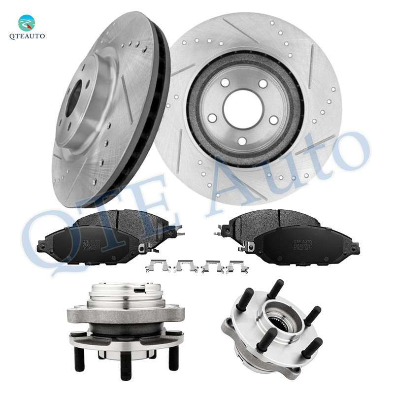 Set of 8 Front 320mm Drilled Slotted Brake Disc Rotors-Ceramic Brake Pad Kit-Wheel Hub Bearing Assembly For 2016-2019 Infiniti QX60
