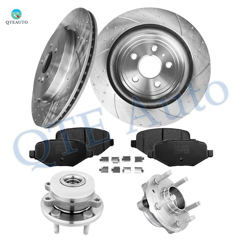 Set of 8 Rear 345mm Drilled Slotted Brake Disc Rotors-Ceramic Brake Pad Kit-Wheel Hub Bearing Assembly For 2013-2019 Ford Police Interceptor Sedan