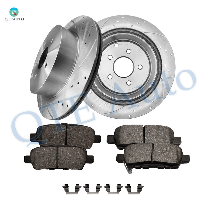 Set of 6 Rear 308mm Drilled Slotted Brake Disc Rotors-Ceramic Brake Pad Kit For 2007-2009 Nissan Quest
