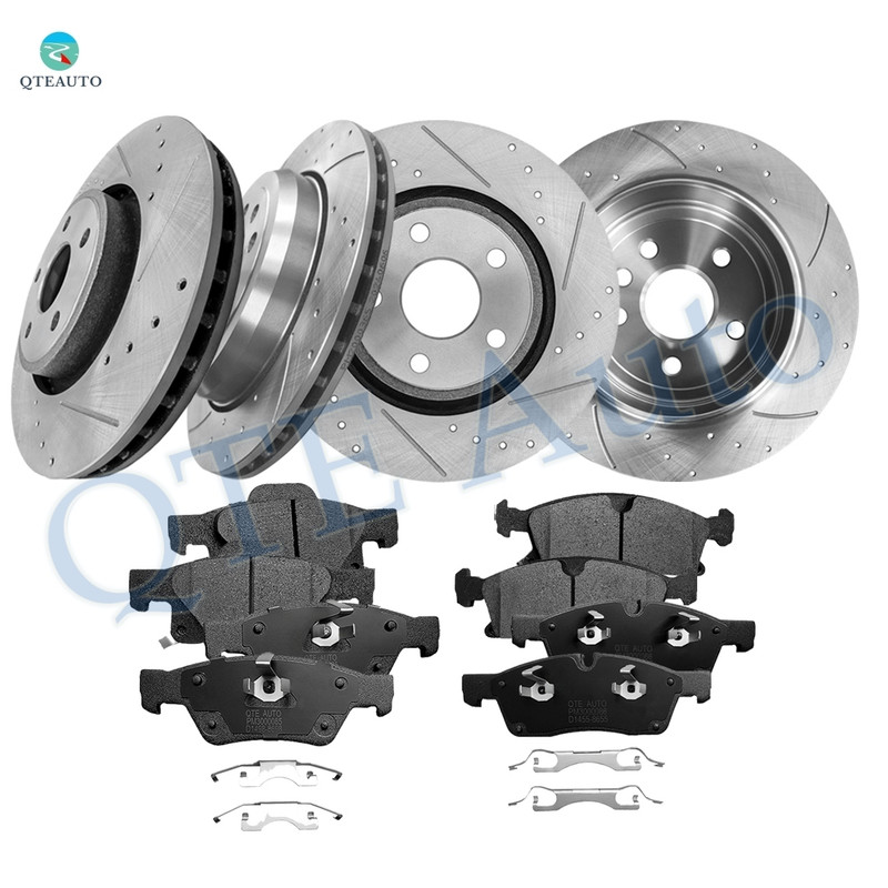 Set of 12 Front 350mm-Rear 330mm Drilled Slotted Brake Disc Rotors-Ceramic Brake Pad Kit For 2011-2020 Dodge Durango